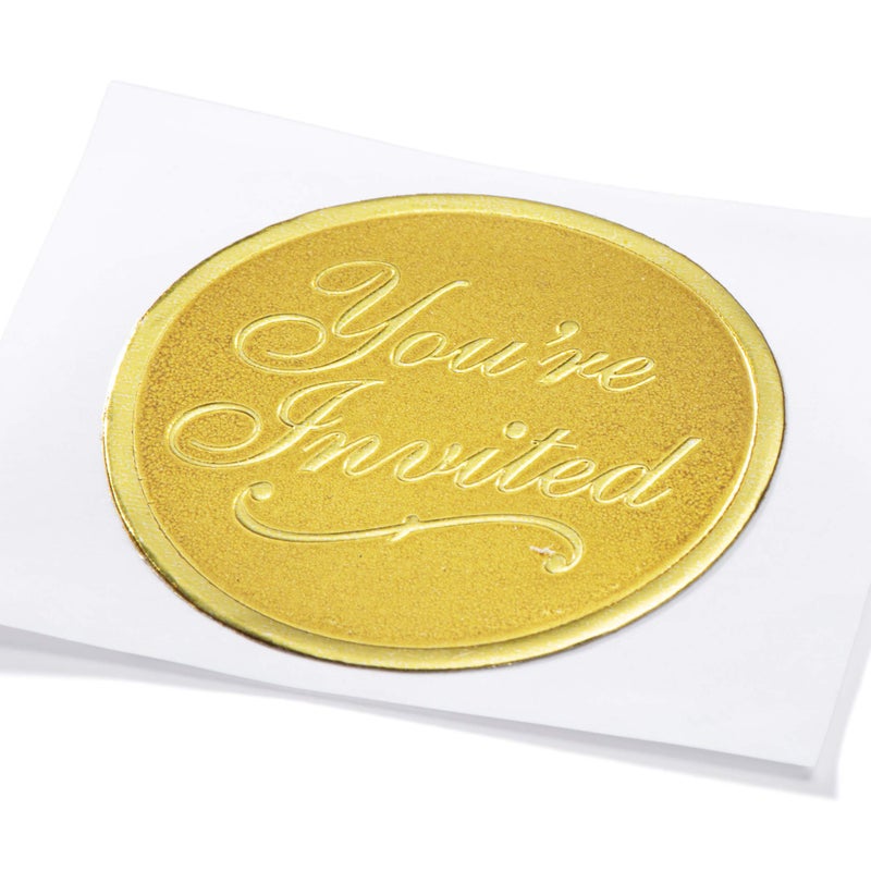 PaperDirect Gold You're Invited Round Embossed Foil Seals, 48 Count - Image 5
